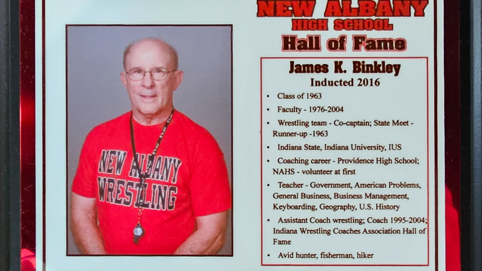 James K. Binkley NAHS Plaque