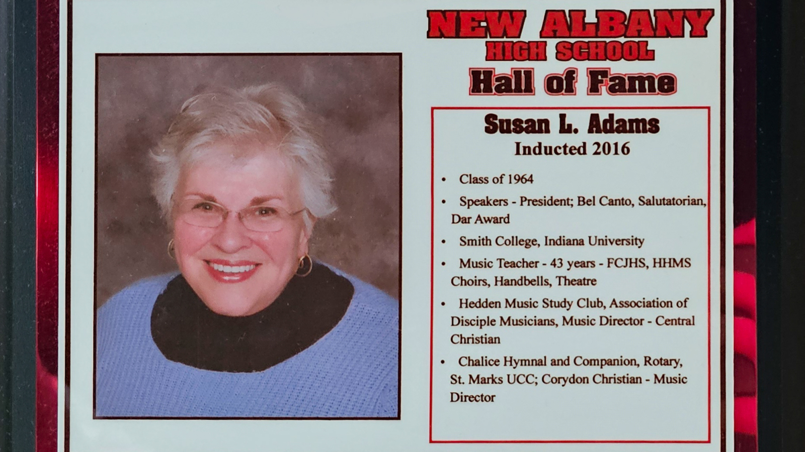 Susan L. Adams NAHS Plaque
