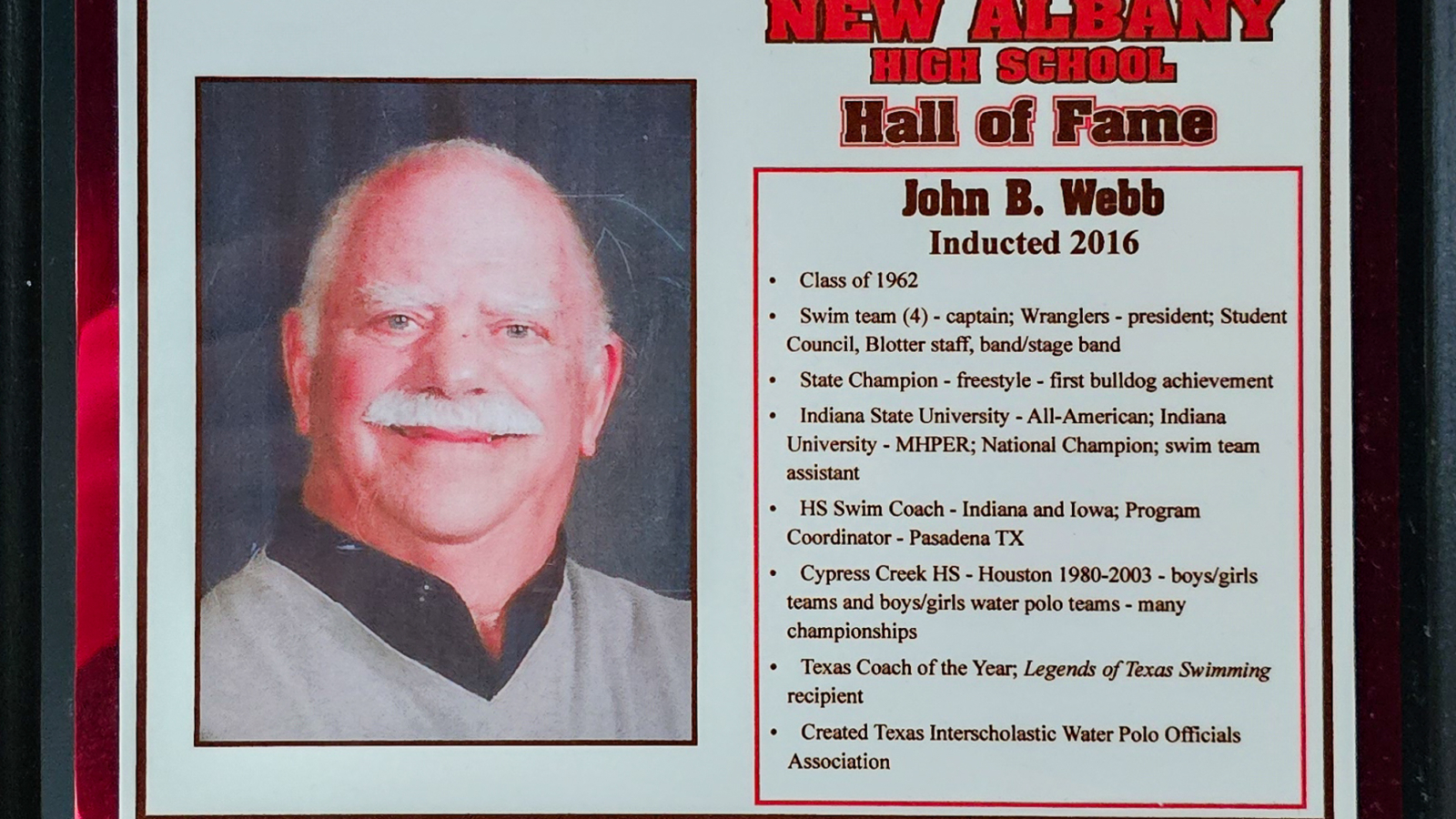 John B. Webb NAHS Plaque