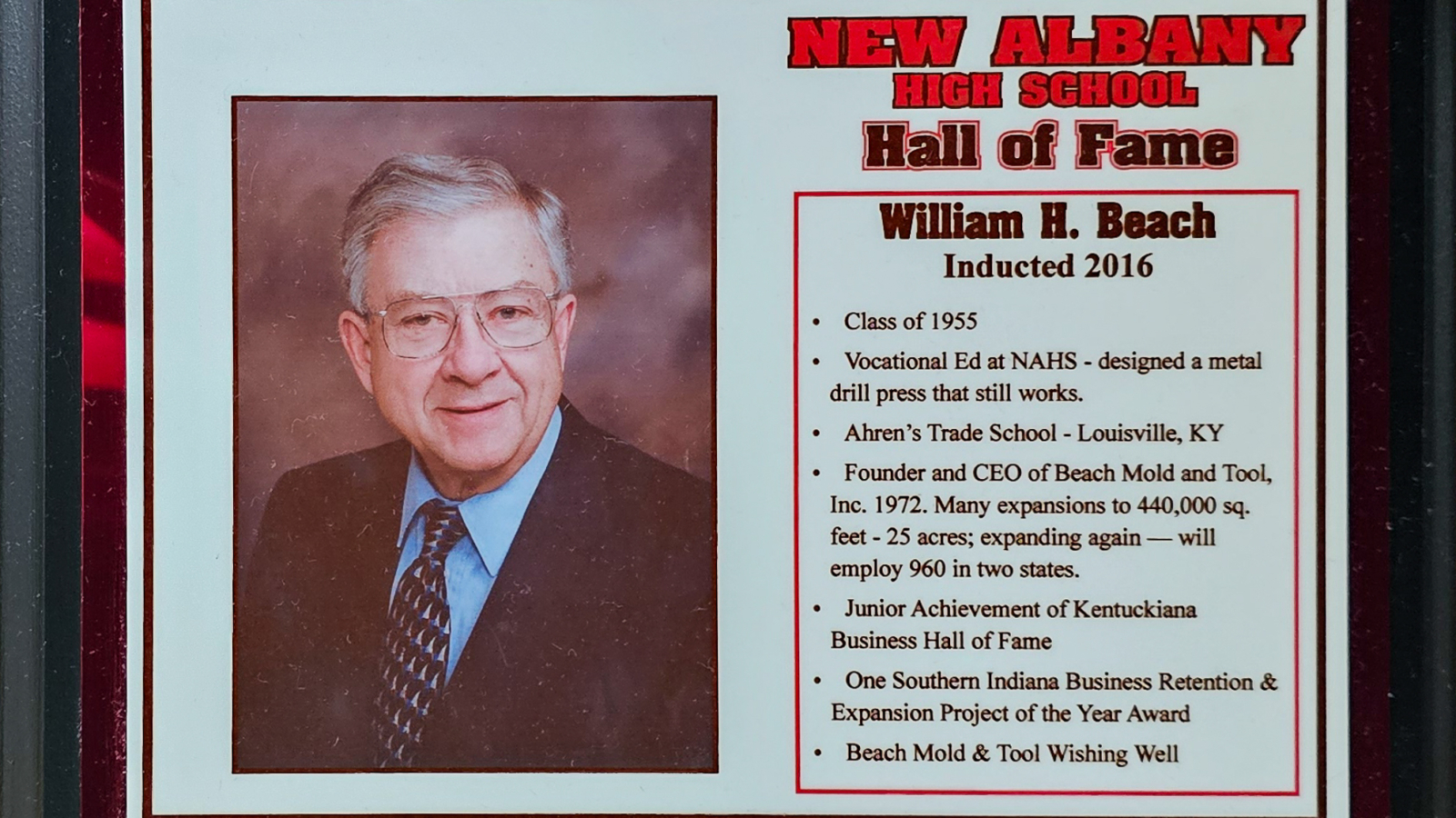 William H. Beach NAHS Plaque