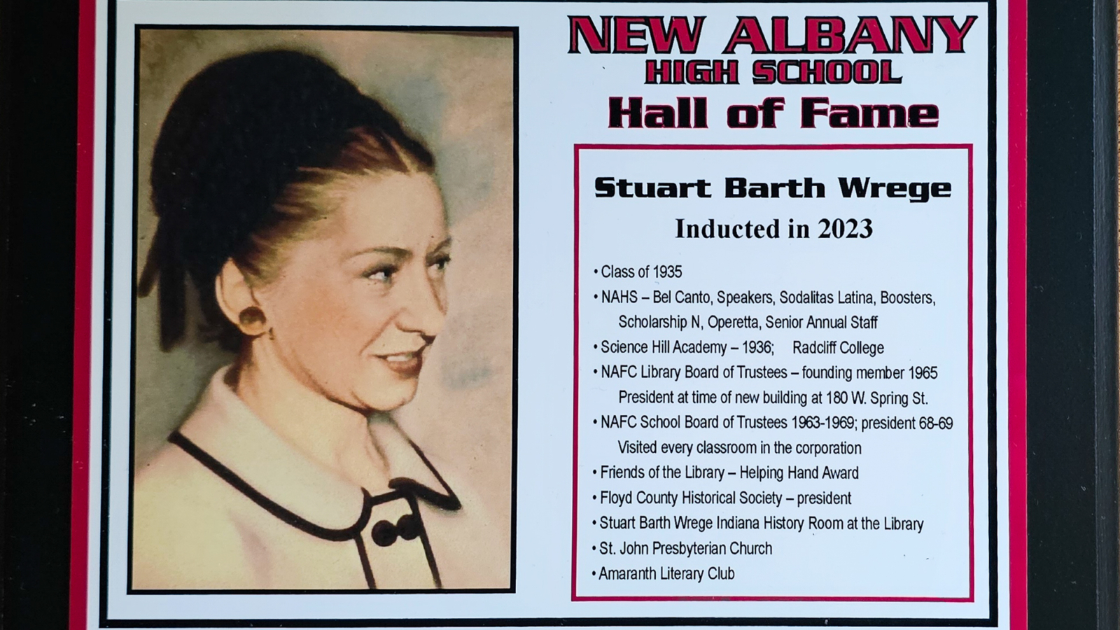 Stuart Barth Wrege NAHS Plaque