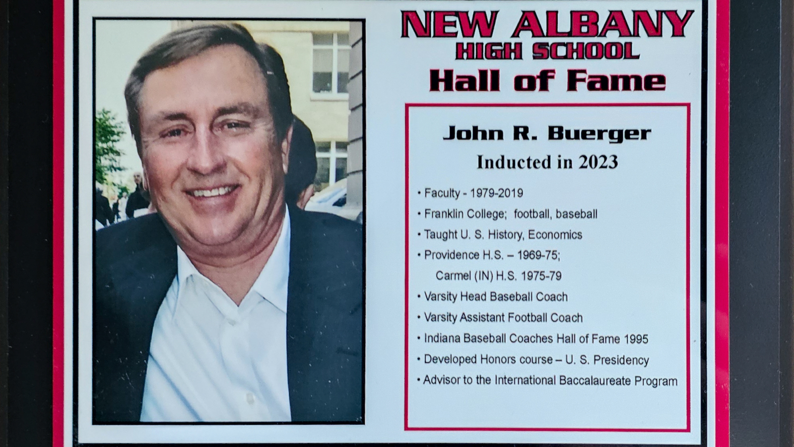 John R. Beerger NAHS Plaque