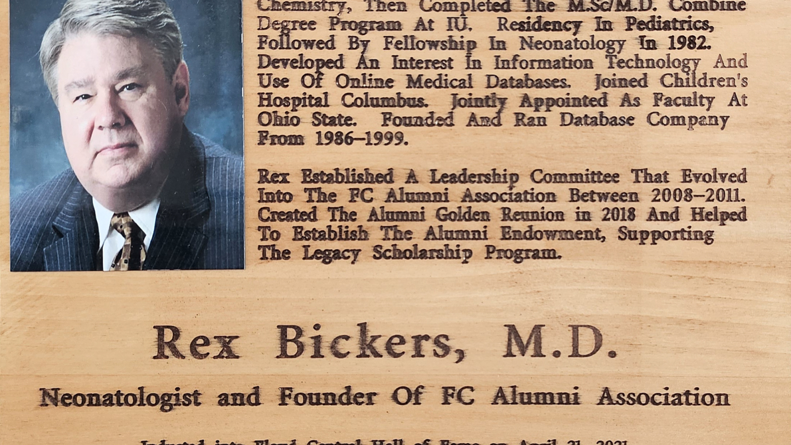 Rex Bickers FCHS Plaque 2021