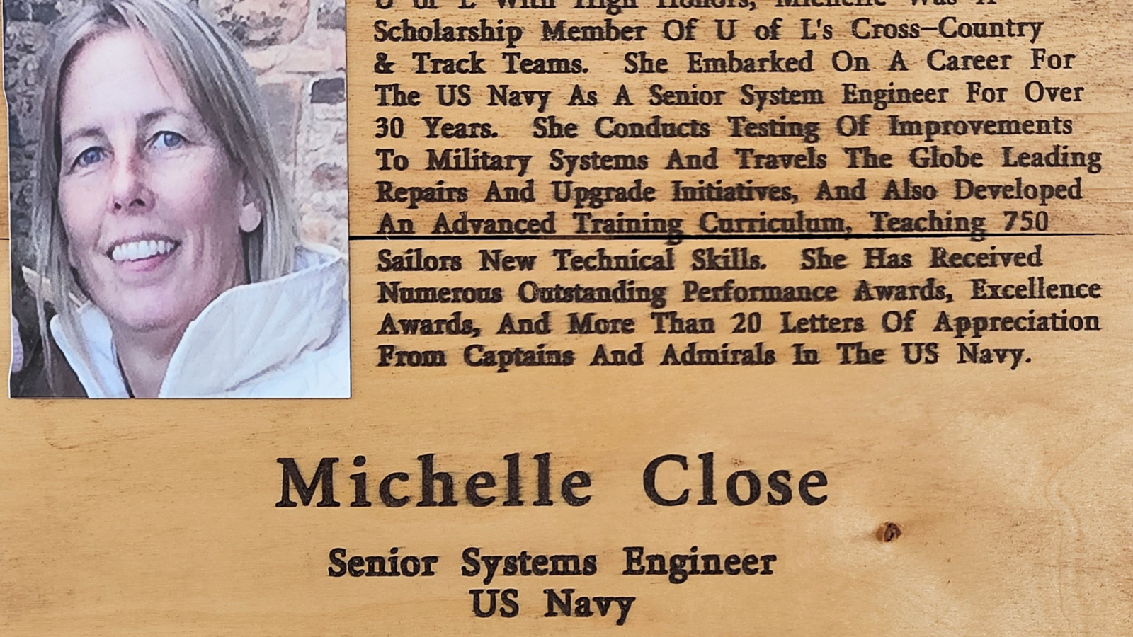 Michelle Close FCHS Plaque 2016