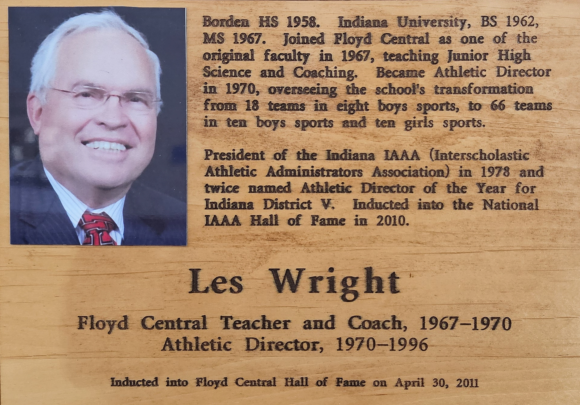 Les Wright FCHS Plaque 2011