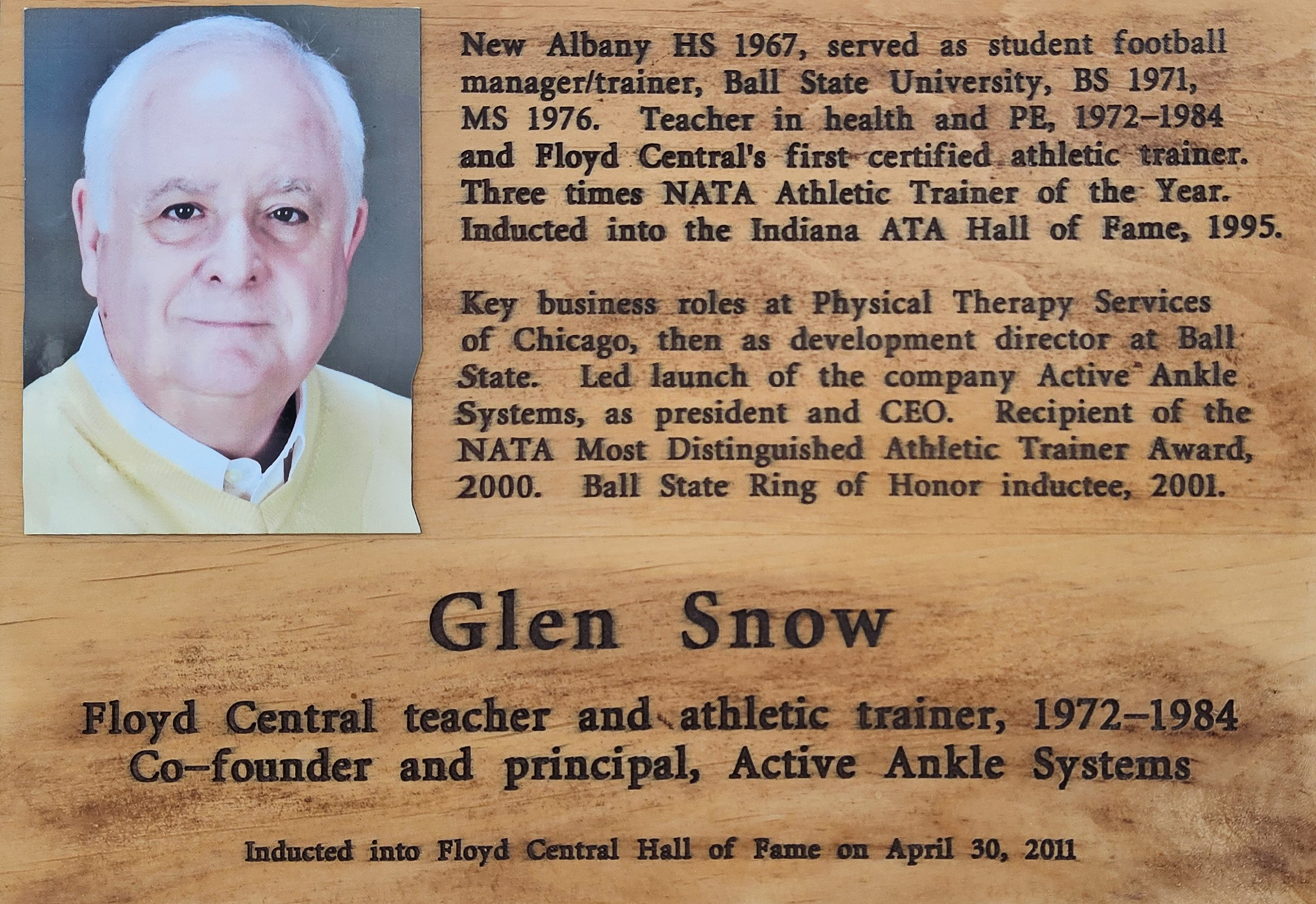 Glen Snow FCHS Plaque 2011