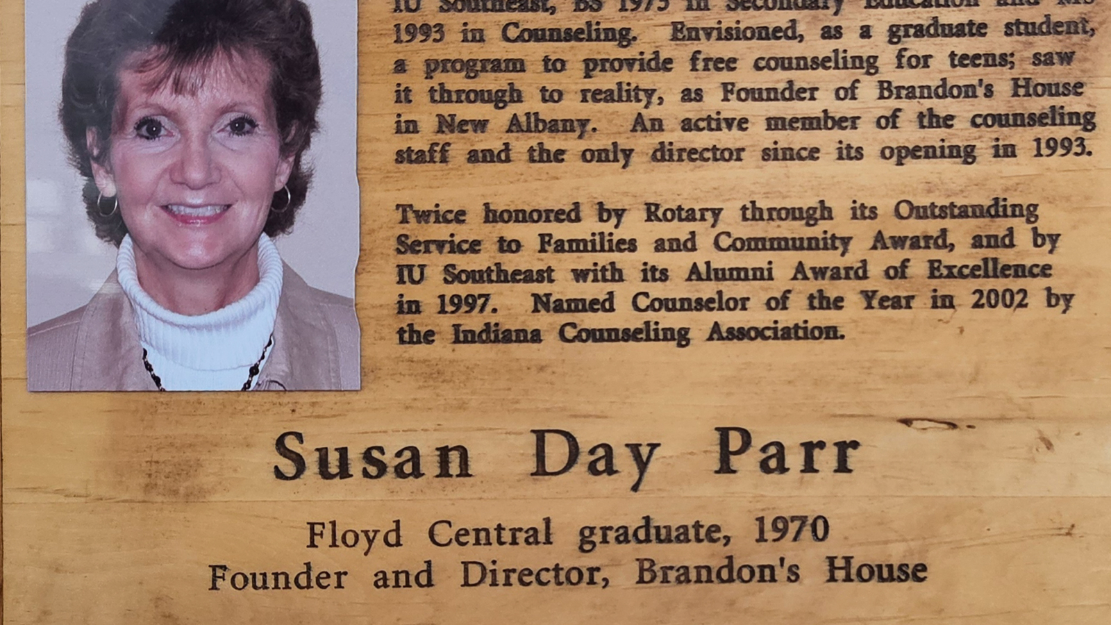 Susan Day Parr FCHS Plaque 2011