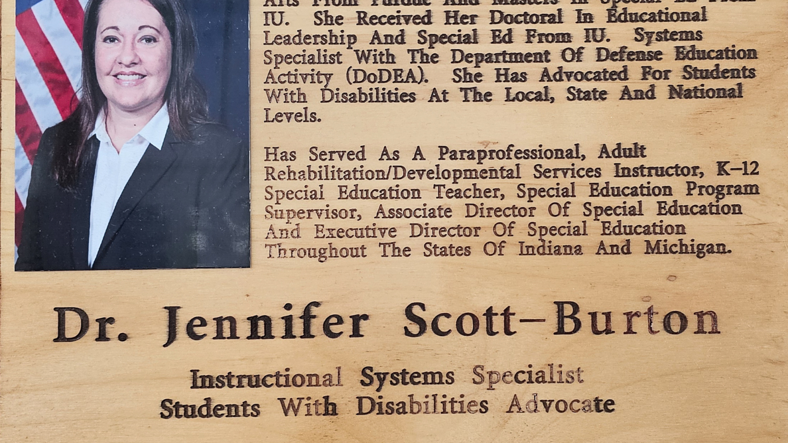 Dr. Jennifer Scott-Burton FCHS Plaque 2019