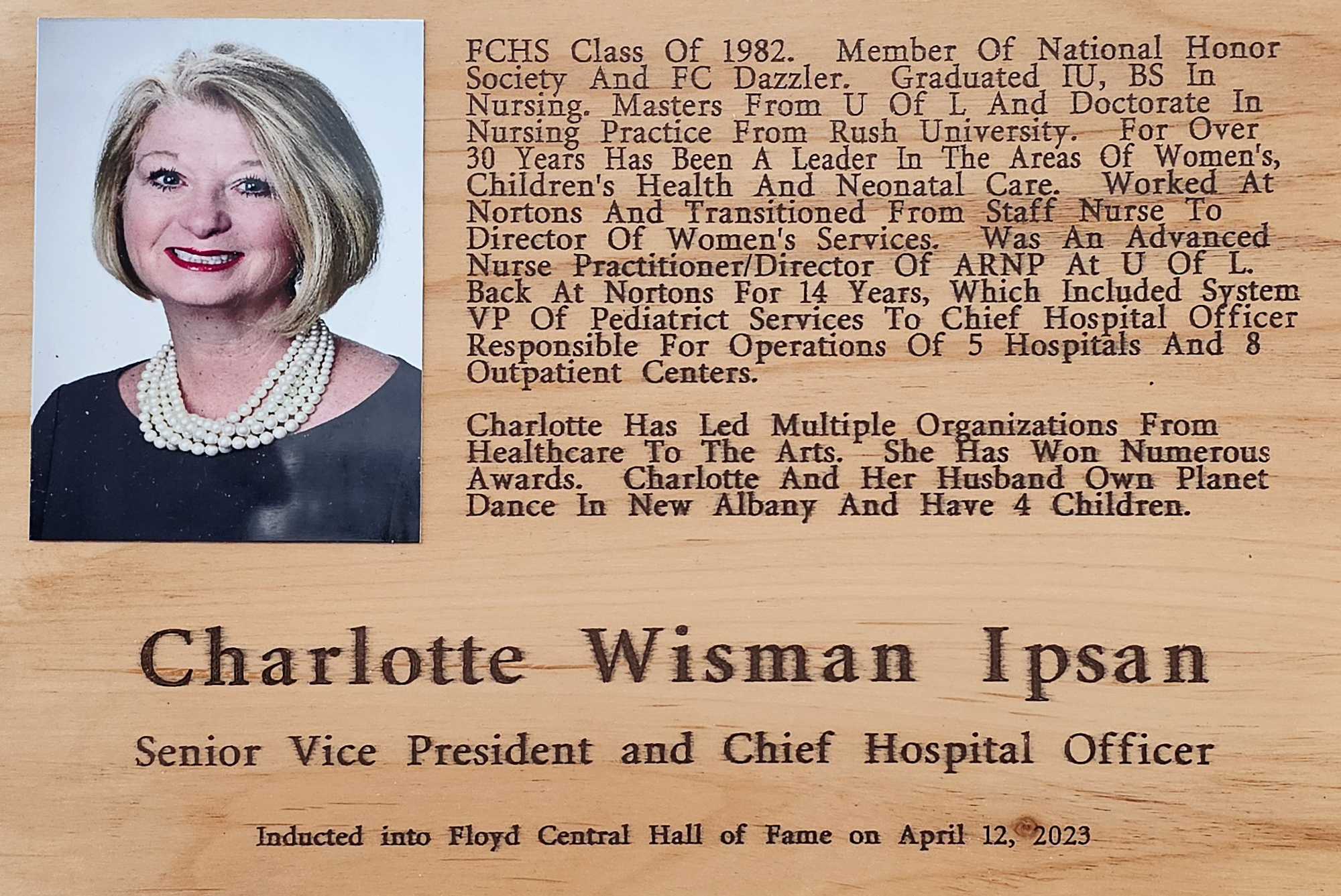 Charlotte Wisman Ipsan FCHS Plaque 2023