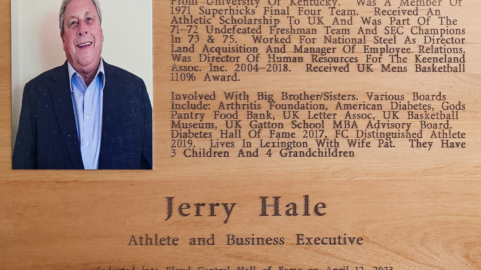 Jerry Hale FCHS Plaque 2023