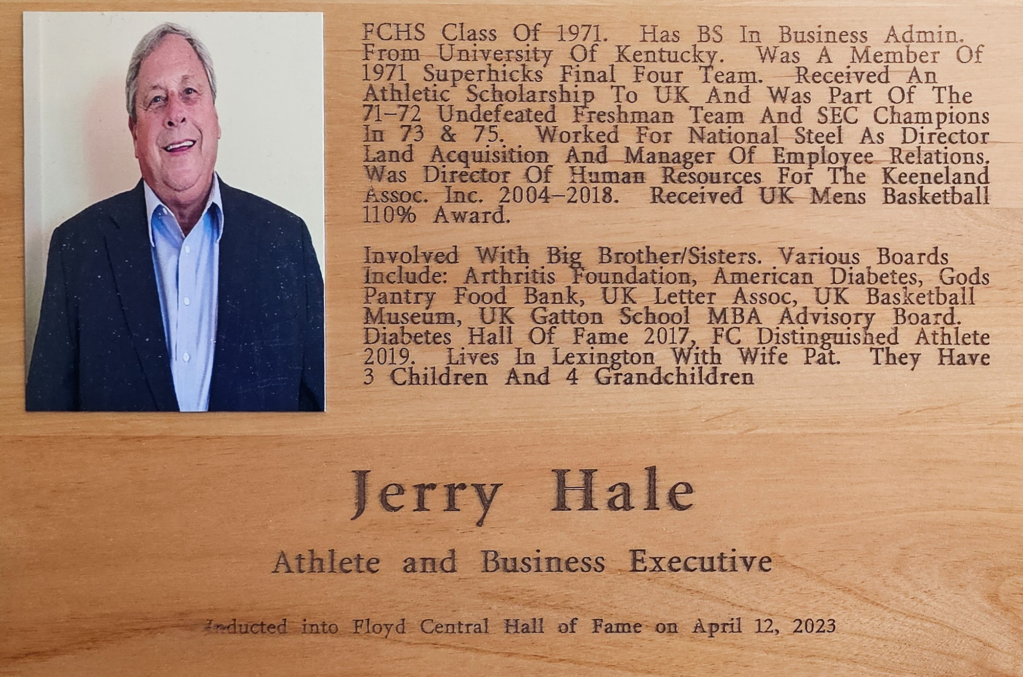 Jerry Hale FCHS Plaque 2023