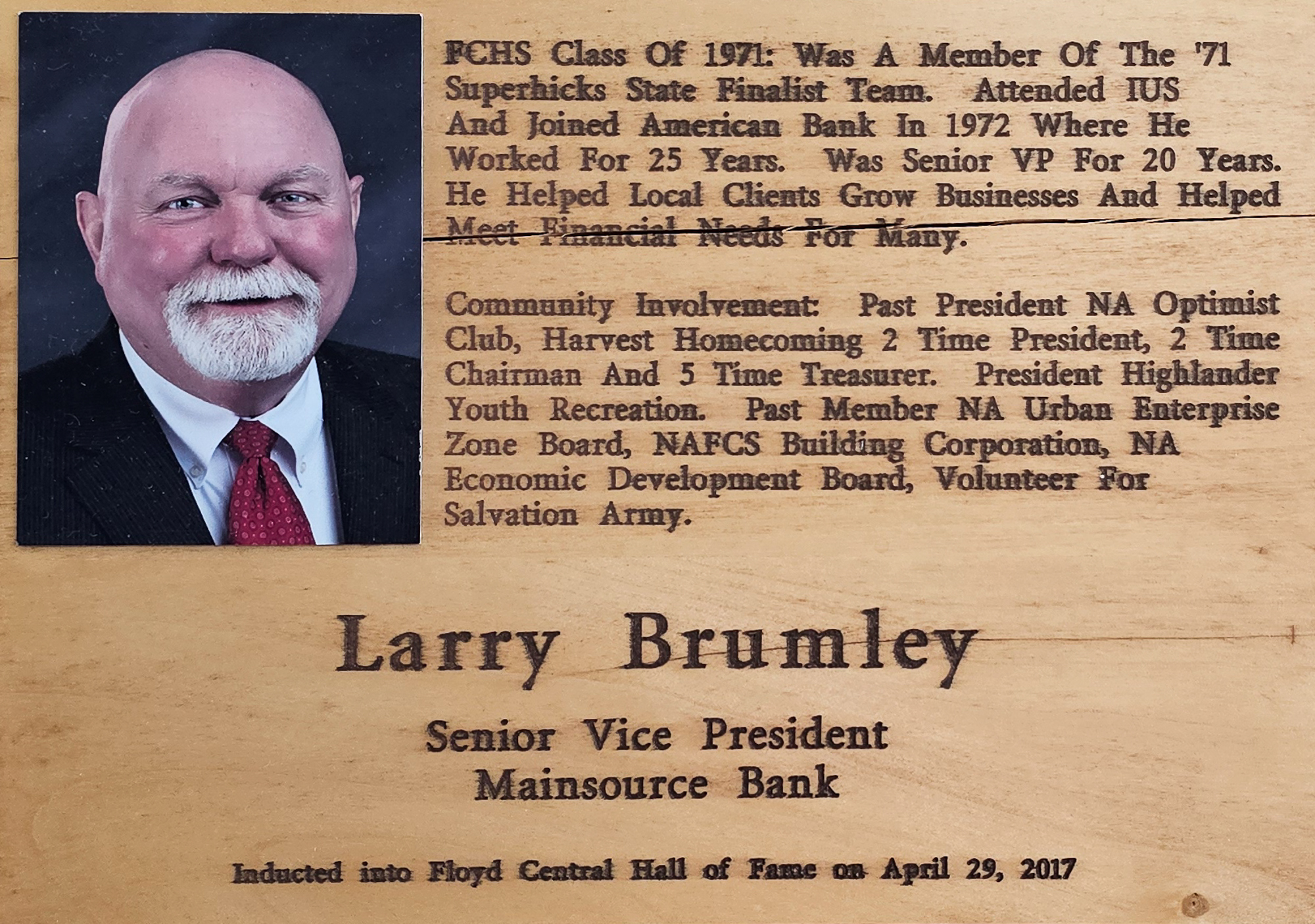 Larry Brumley FCHS Plaque 2017