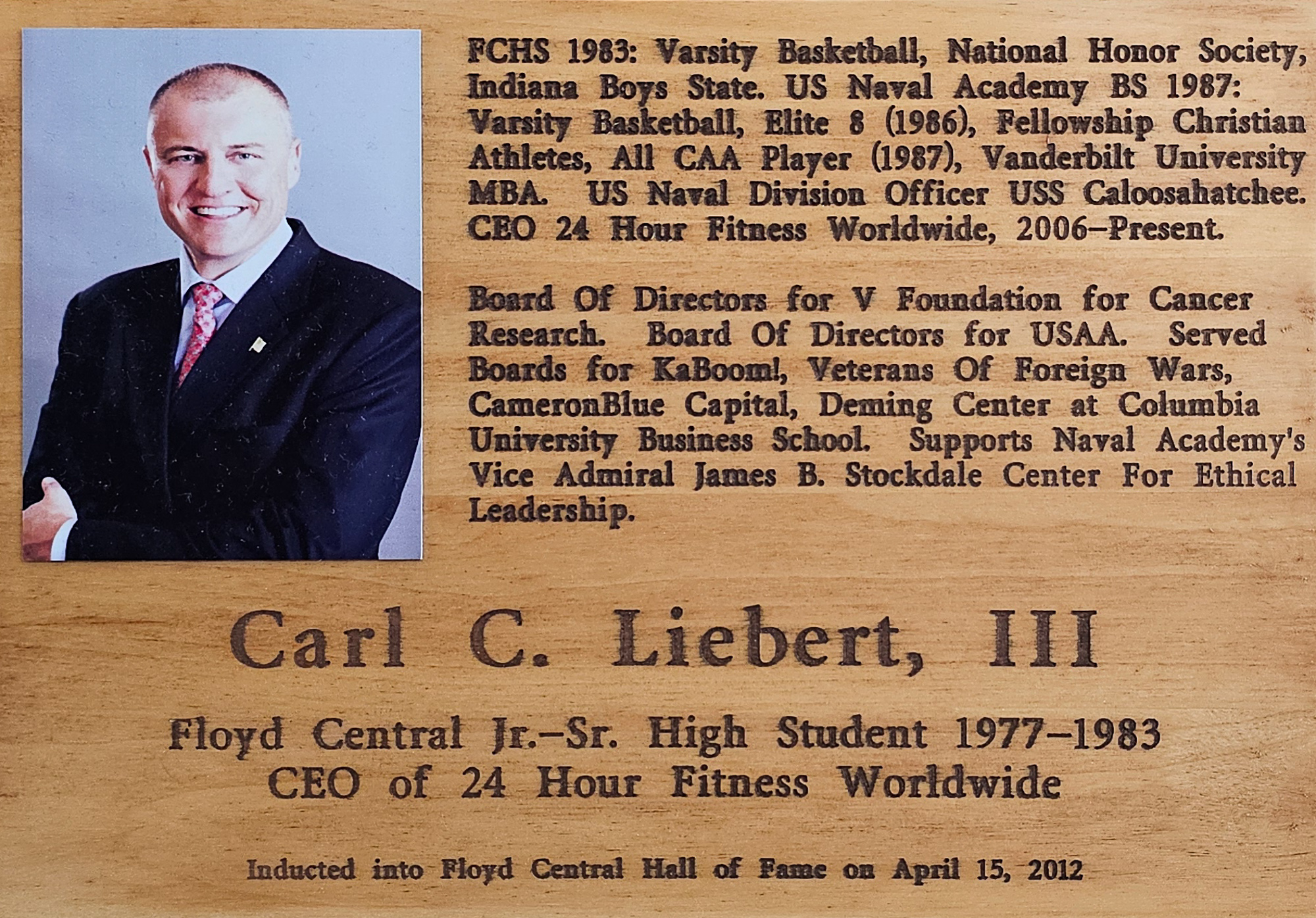 Carl C. Liebert, III FCHS Plaque 2012