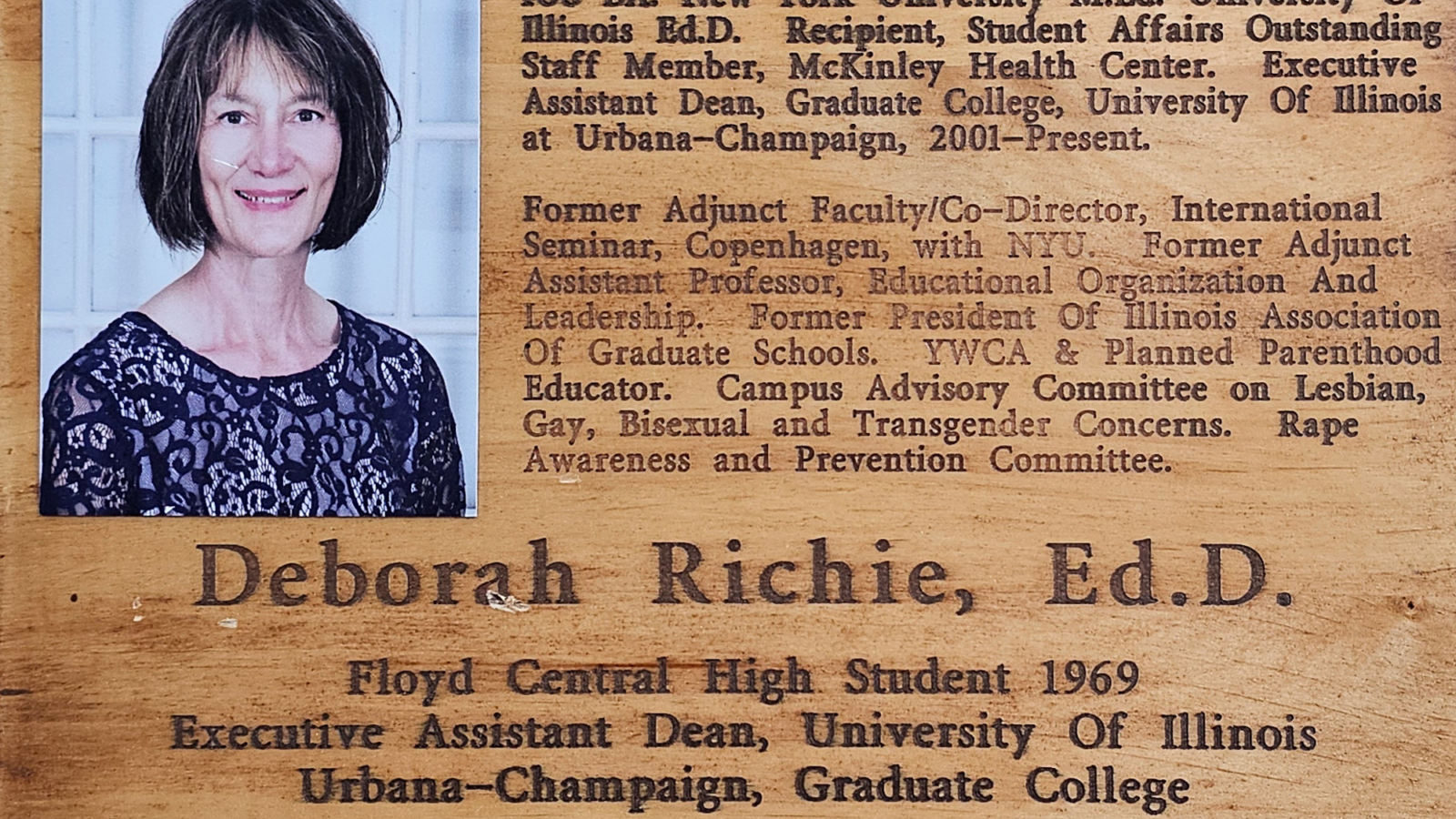 Deborah Rickie, Ed.D. FCHS Plaque 2012