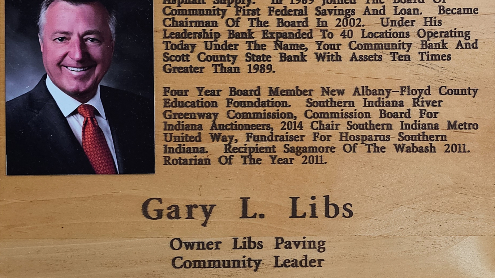 Gary L. Libs FCHS Plaque 2015