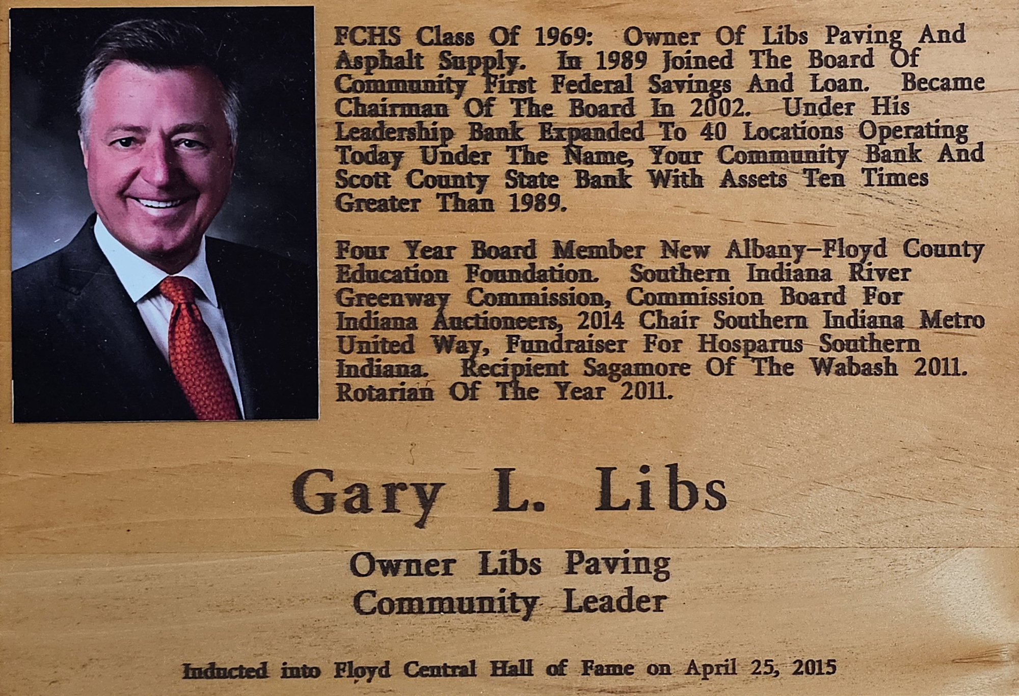 Gary L. Libs FCHS Plaque 2015