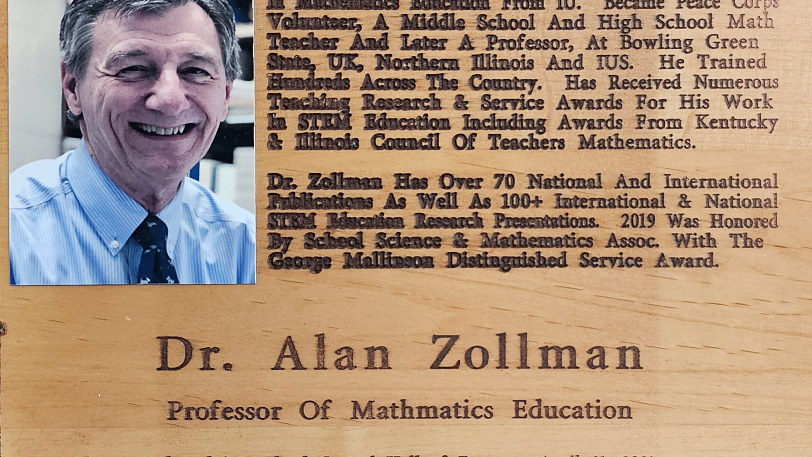 Dr. Alan Zollman FCHS Plaque 2021