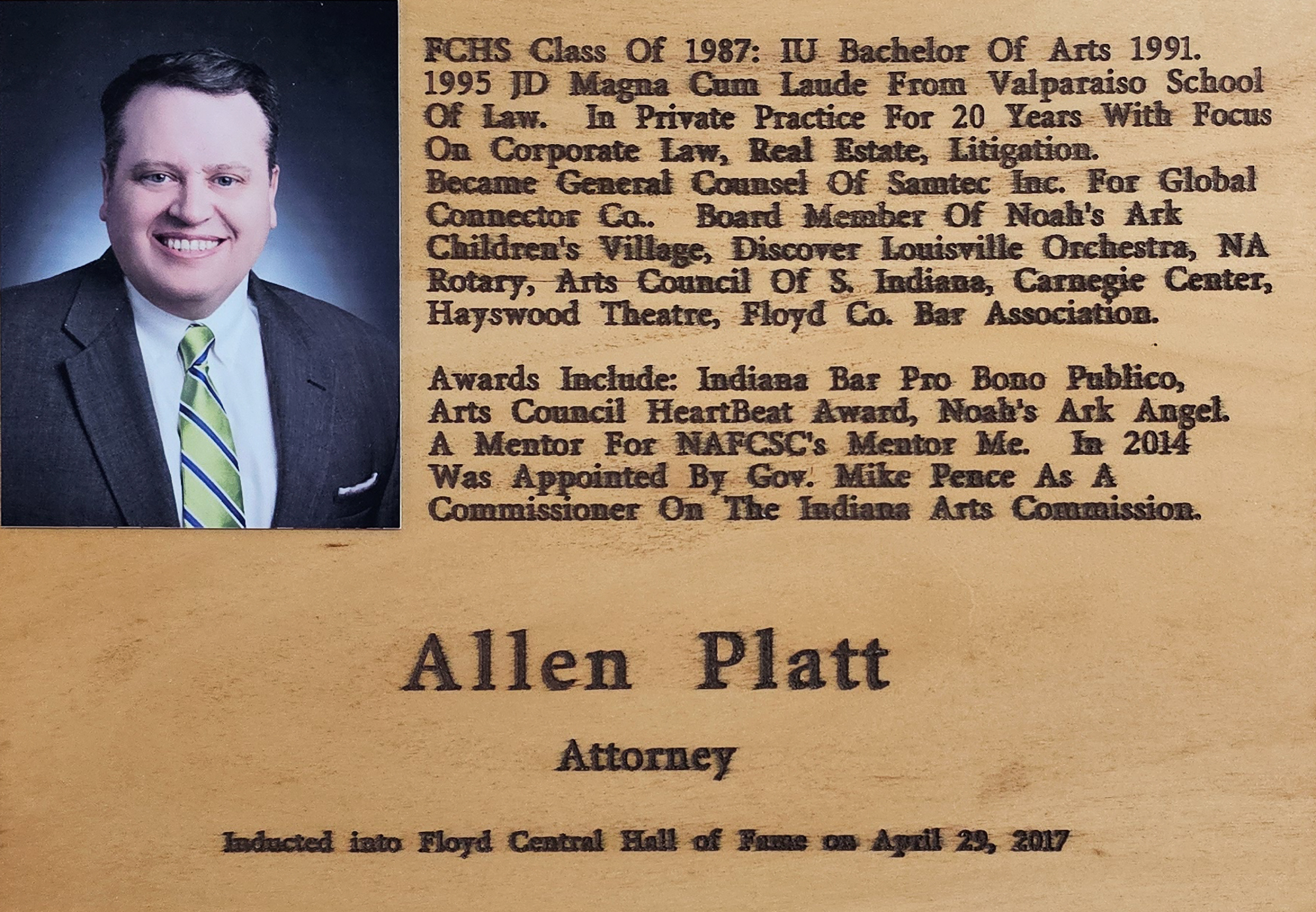 Allen Platt FCHS Plaque 2017
