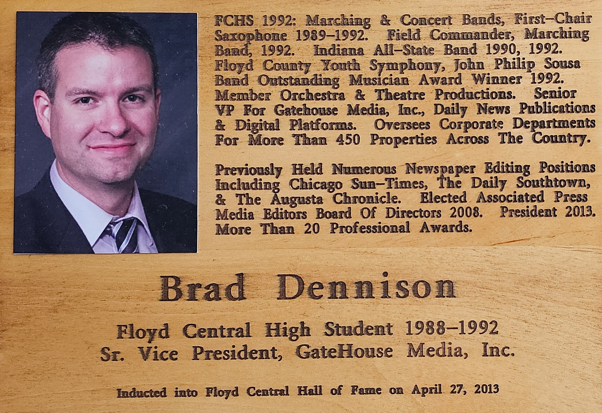 Brad Dennison FCHS Plaque 2013