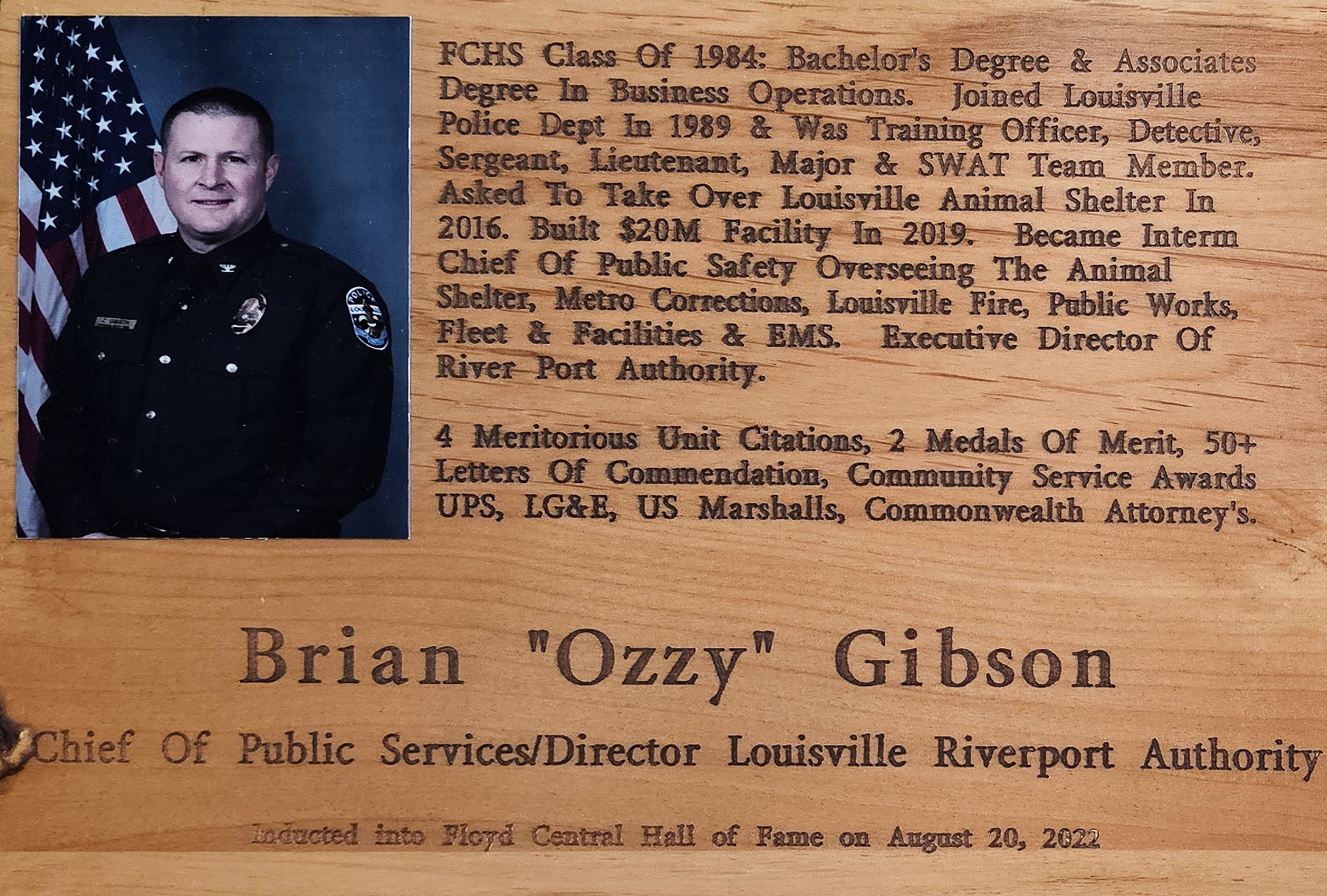 Brian "Ozzy" Gibson FCHS Plaque 2022