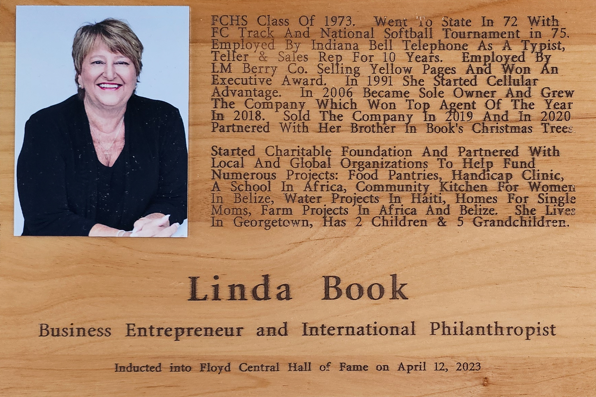 Linda Book FCHS Plaque 2023