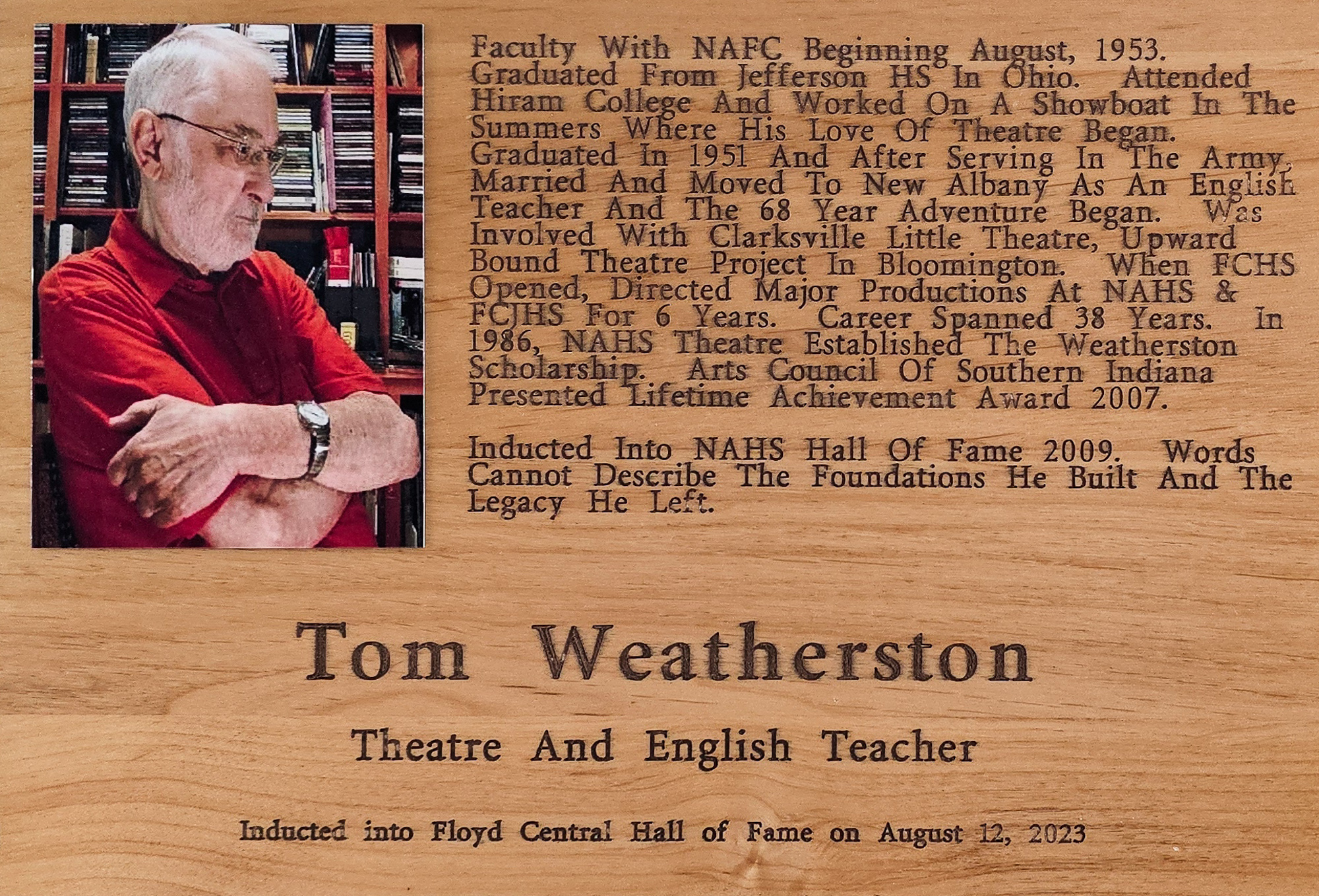 Tom Weatherston FCHS Plaque 2023