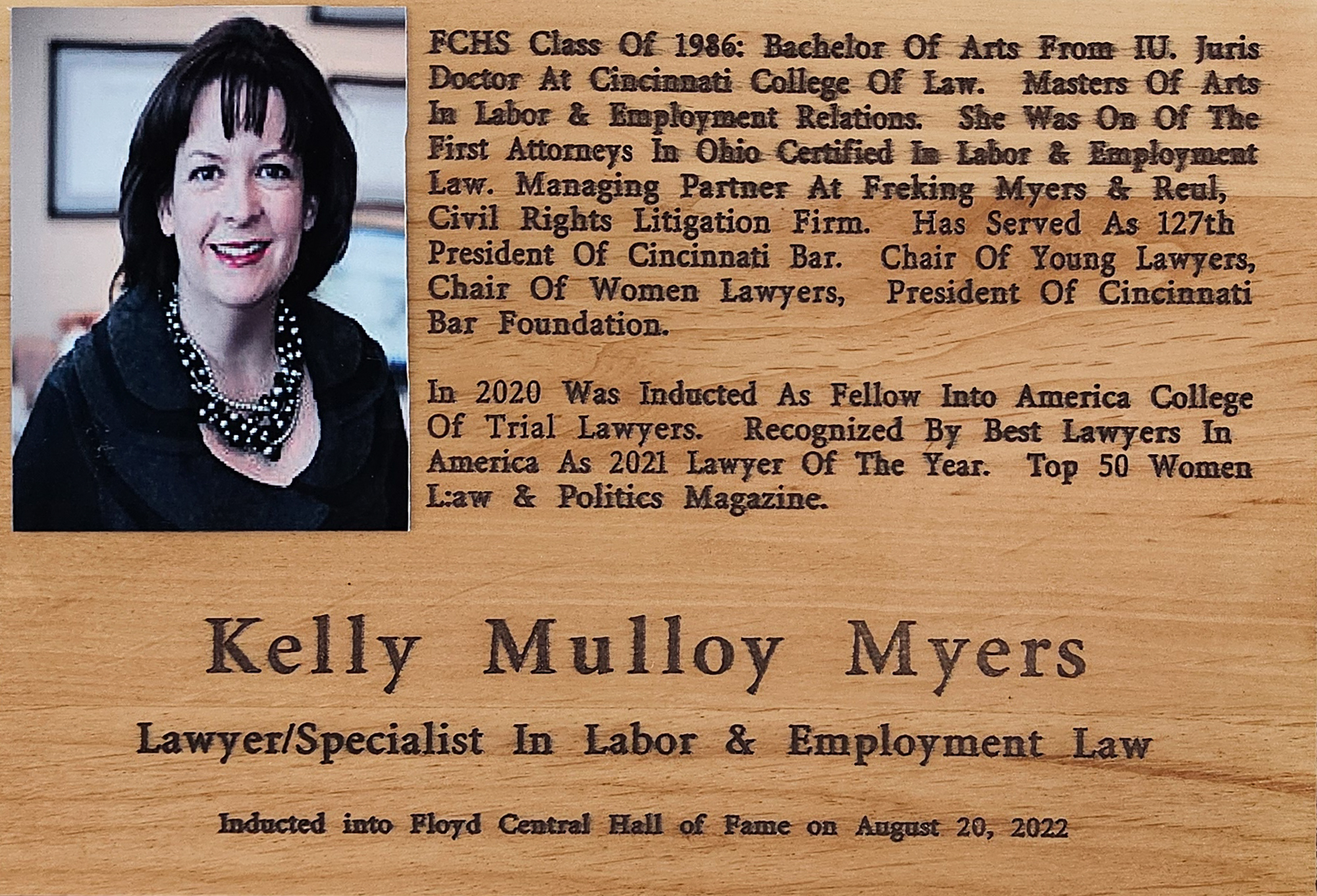 Kelly Mulloy Myers FCHS Plaque 2022