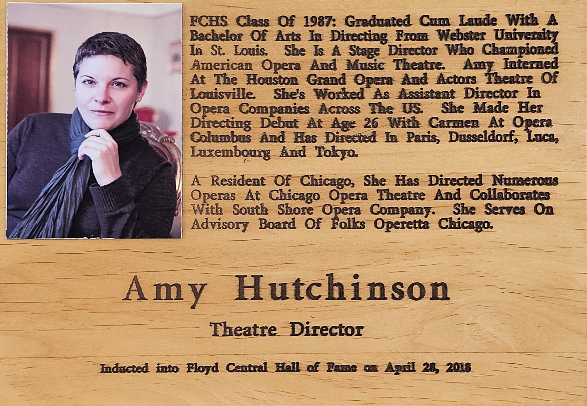 Amy Hutchinson FCHS Plaque 2018