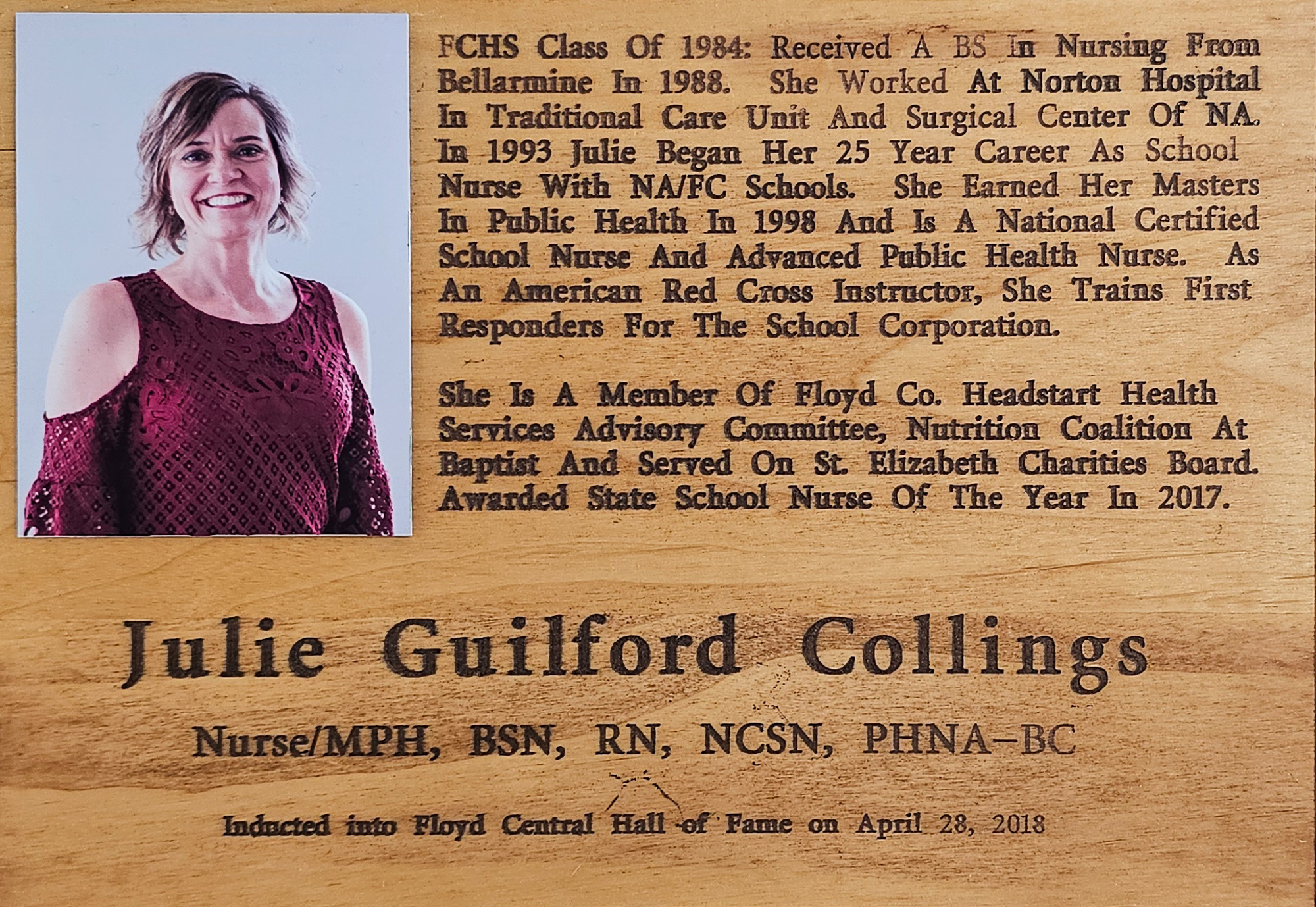 Julie Guilford Collings FCHS Plaque 2018