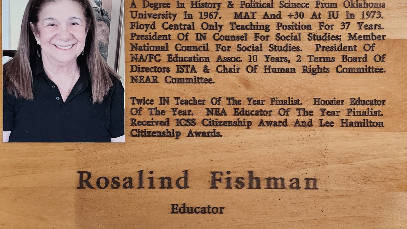 Rosalind Fisherman FCHS Plaque 2021